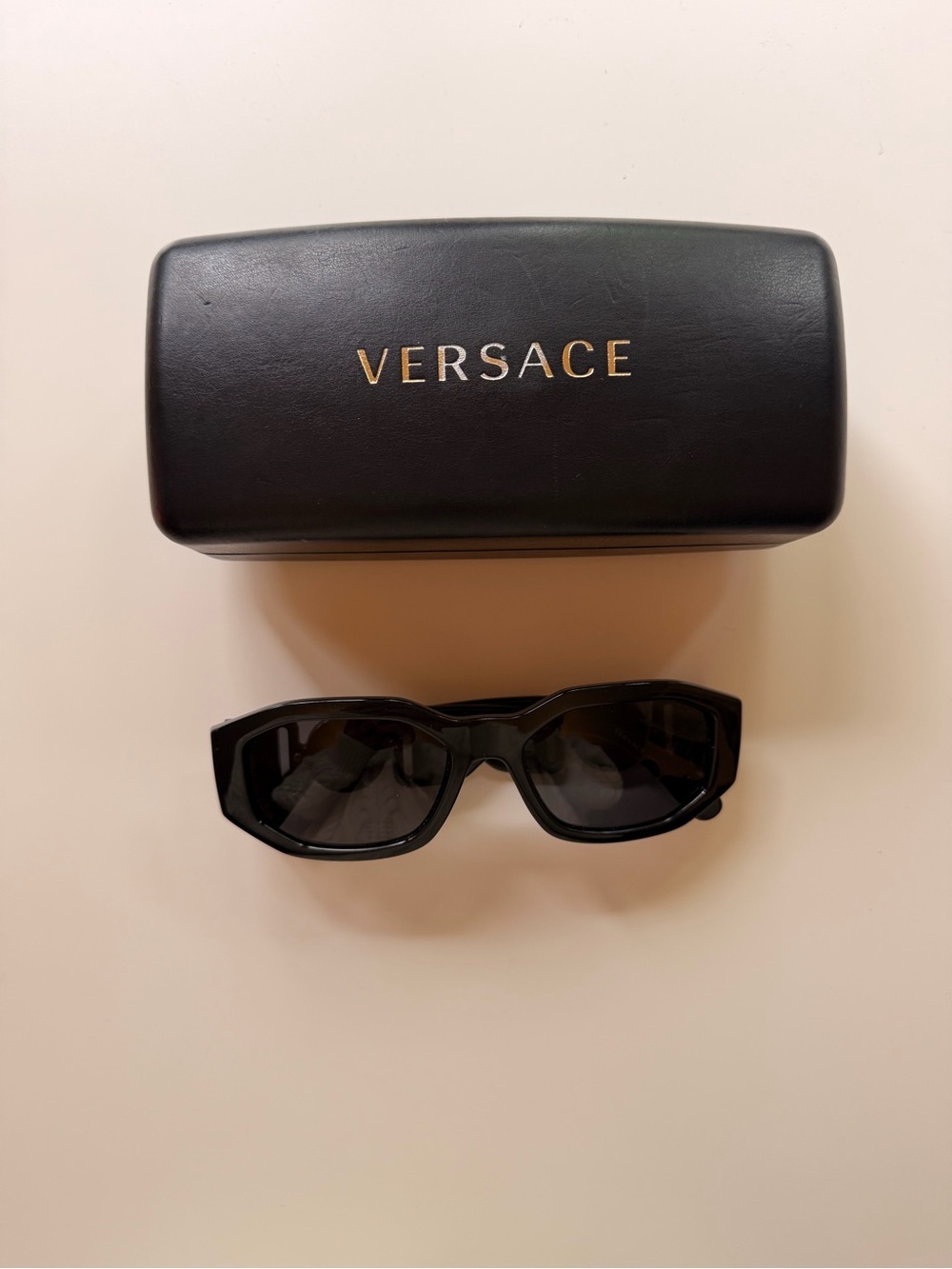 Fancy Versace Black Geometric Sunglasses with Gold Logo Case